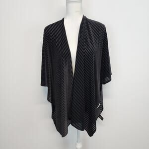 Anthropologie Black Velvet Rib Kimono Cardigan One Size Open Front Asymmetric